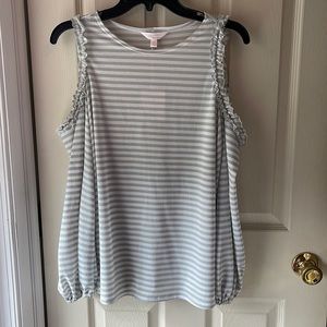 Lauren Conrad cold shoulder green and white striped top, M, NWT